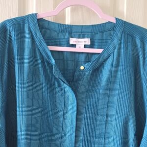 LIZ CLAIBORNE BRAND WOMEN'S PLUS SIZE TEAL BLUE PULLOVER TUNIC TOP SIZE 3X